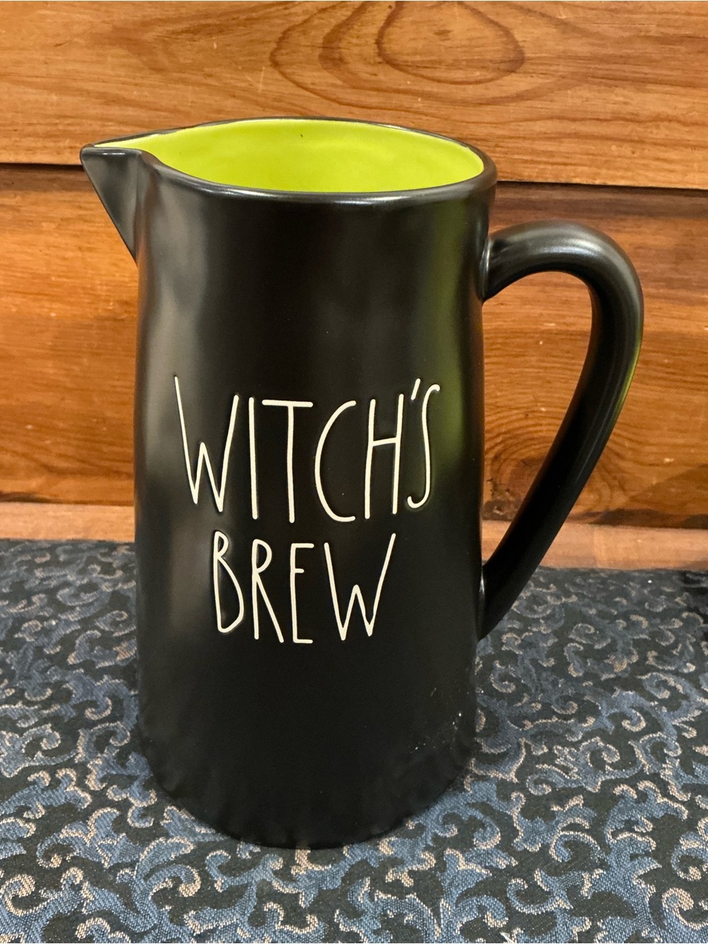 Rae Dunn Black Pitcher with Lime Interior - Witch's Brew!  NWTs!